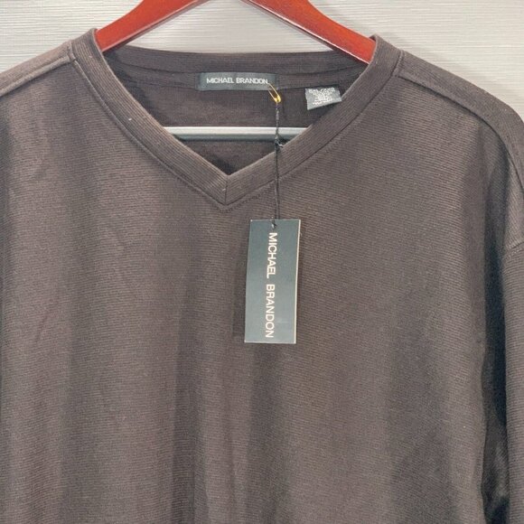 Michael Brandon Sweater Mens XXL Brown Stretch V Neck Long Sleeve NEW - Picture 2 of 9